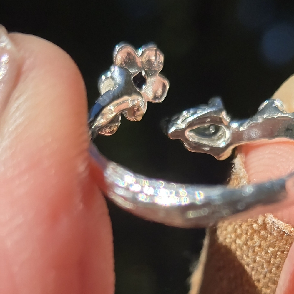 Topaz Amethyst & Rhodalite Sterling & White Gold Floral Ring Sz7 Adjustable - Picture 8 of 9
